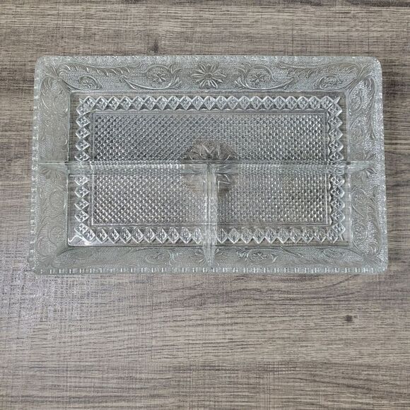 Cut Glass Clear Divided‎ Compartment Serving Tray - Picture 1 of 10